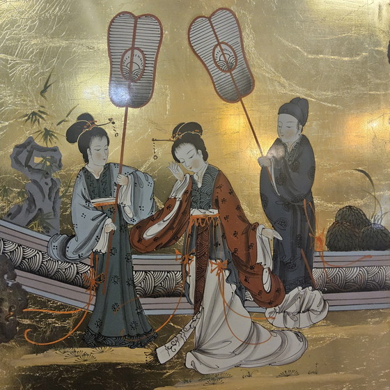 Image 1 of Vintage Chinese / Oosters kast bladgoud/ tradioneel tafereel / Bohemian kast / Aziatische kast