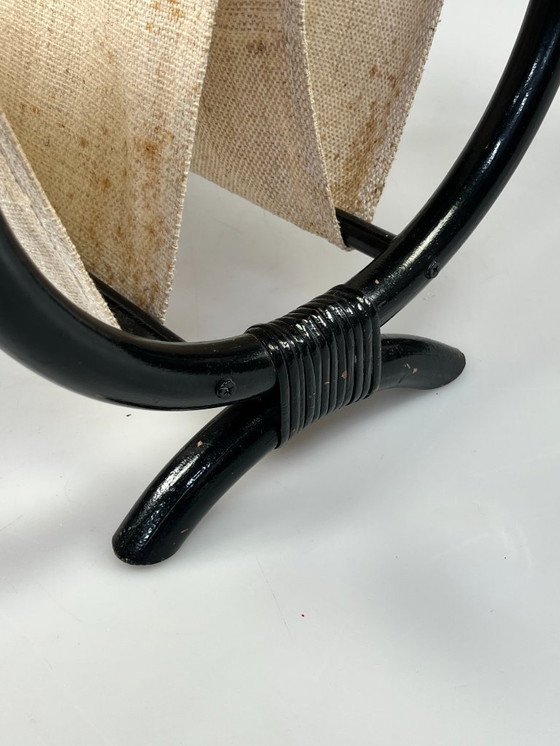 Image 1 of Leggio rotondo vintage / portariviste, rattan nero, anni '70