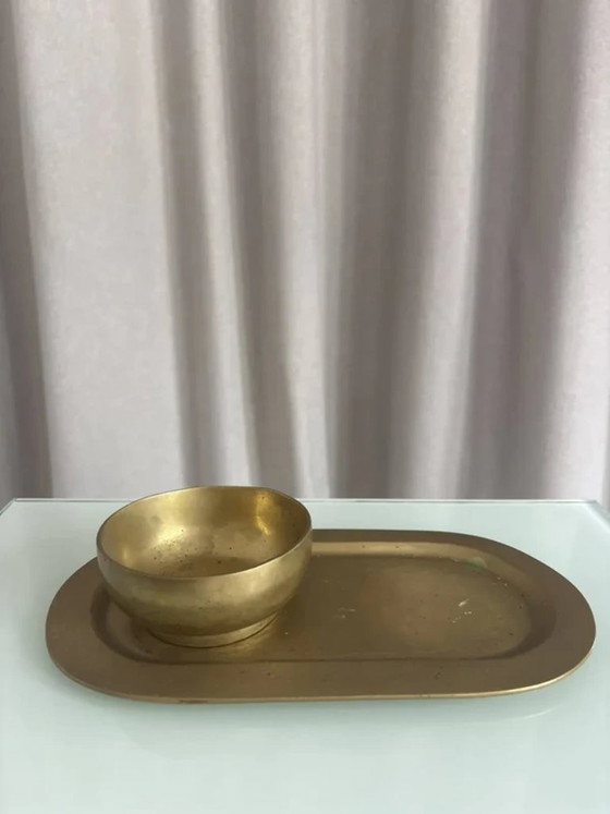 Conjunto de bolsillo vacío y cuenco de latón macizo firmados por Giò Lanciani. – Objetos decorativos, Brass (photo 2 of 11)
