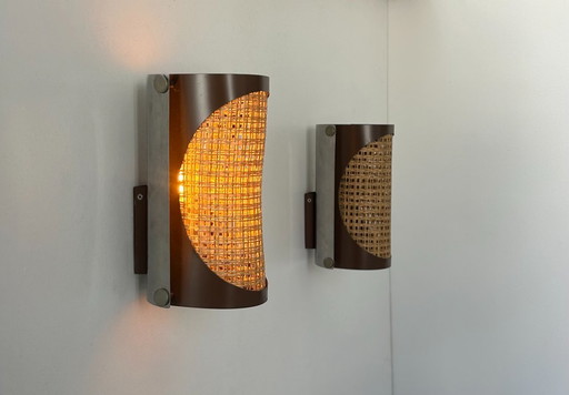 Pareja de apliques vintage, caña y cromo, Francia 1970