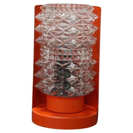 Lámpara de mesa pequeña de cristal de Murano y metal naranja, década de 1950