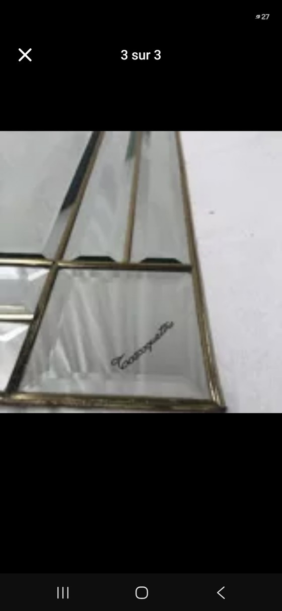 Prachtige Grote Italiaanse Halfronde Messing en Glazen Spiegel Toscoquattro – Brass (photo 2 of 5)