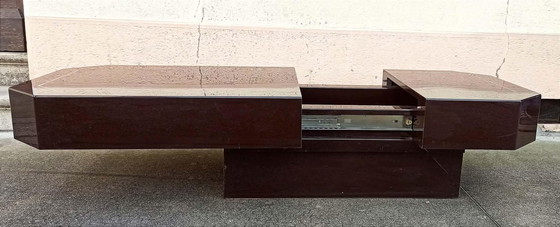 Image 1 of Bartafel uit de jaren 70 met geïntegreerd mechanisme, 125,5 cm lang.