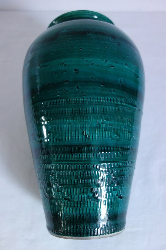 Image 1 of Vintage green ceramic vase in the style of Aldo Londi Bitossi