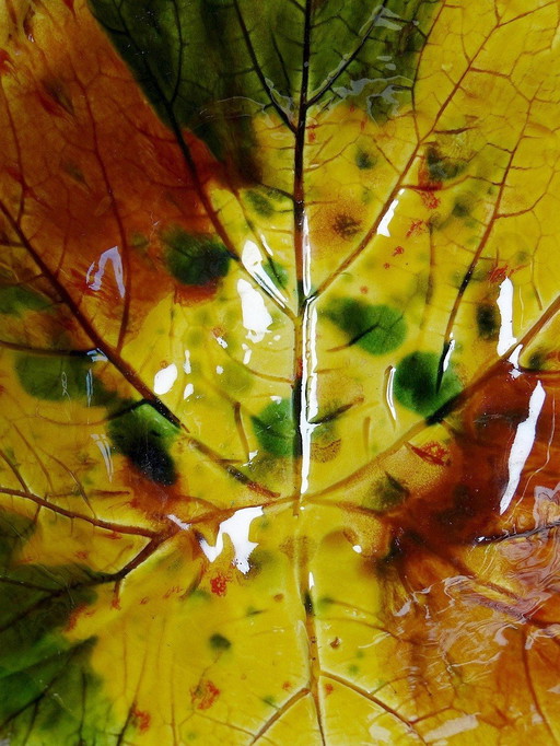 Autumn Leaves Ceramic Bowl Vintage Barbotine