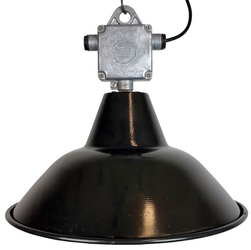 Industrial Black Enamel Pendant Lamp from Elektrosvit, 1960s