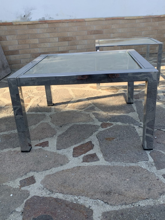 Pair of 1970s Polished Chrome and Glass Coffee Tables - Minimalist Design – Metal (photo 4 of 13)