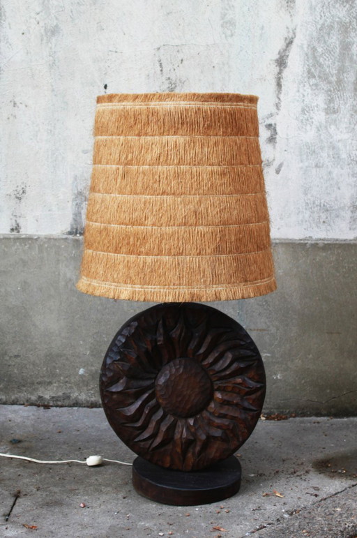 Page 1 of 6 Brutalist Lamp in Wood and Raffia Signed Delsinne, Belgium, 60s. – tafellampen (photo 2 of 6)