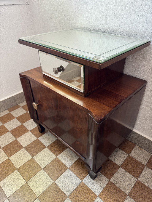 Art Deco-style bedside table in mirrored wood