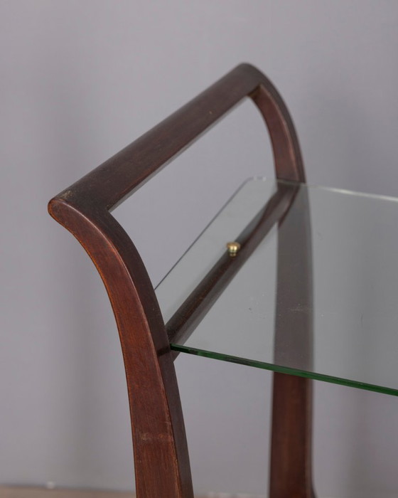 Image 1 of Chariot de cuisine vintage des années 1940, en bois et verre, de style italien.