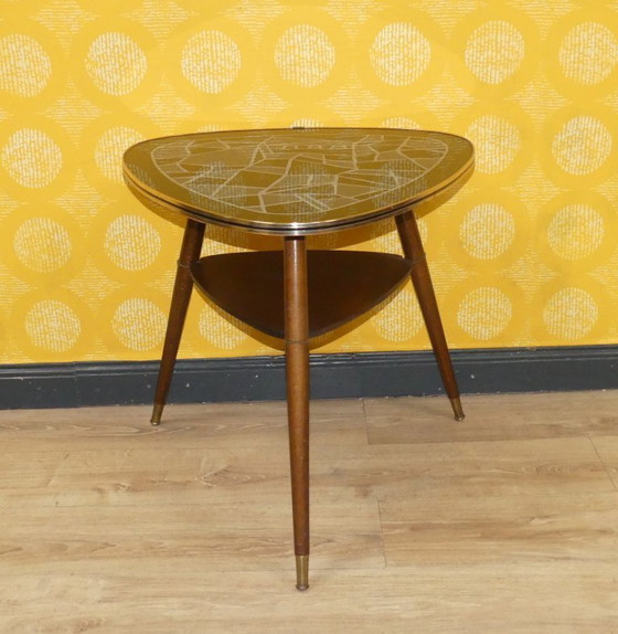 Image 1 of fifties cocktailtafel stijlvol zwart MOSAIC glazen blad 50s salontafel fifties retro vintage niertafel 60s sixties