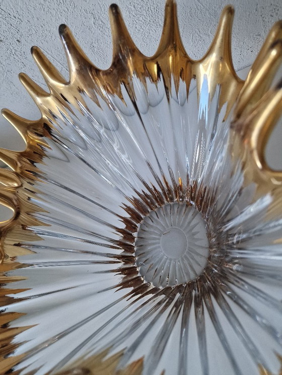 Image 1 of Large vintage crystal bowl by BAYEL with gold tips