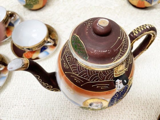 Image 1 of Vintage Satsuma - Hand-painted fine porcelain coffee set for 10 people
