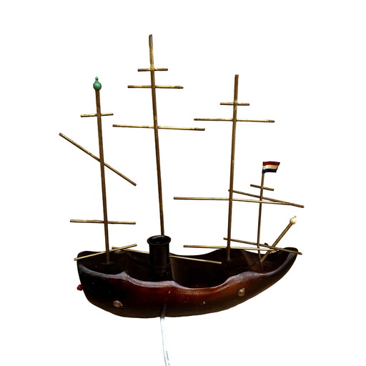 Wooden Ship-Shaped Table Night Lamp, Netherlands, 1960s