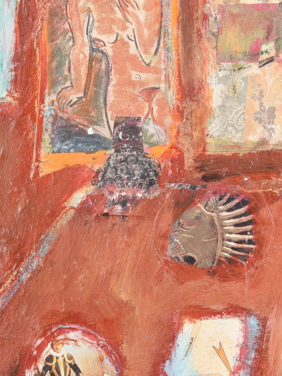 Image 1 of Helen Nieuwendijk (1946) - Interno con sedia - 2001 - Acrilico su marouflé - 27 x 33 cm