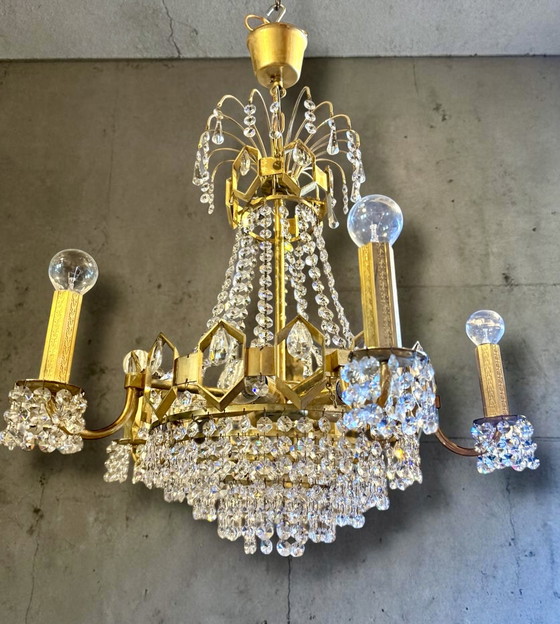 Zeer bijzondere vintage kristallen kroonluchter – Gold, Crystal (photo 6 of 6)