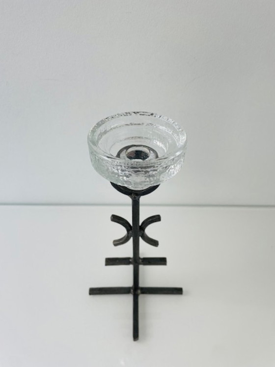 Image 1 of Rare vintage Brutalist candlestick – wrought iron & glass