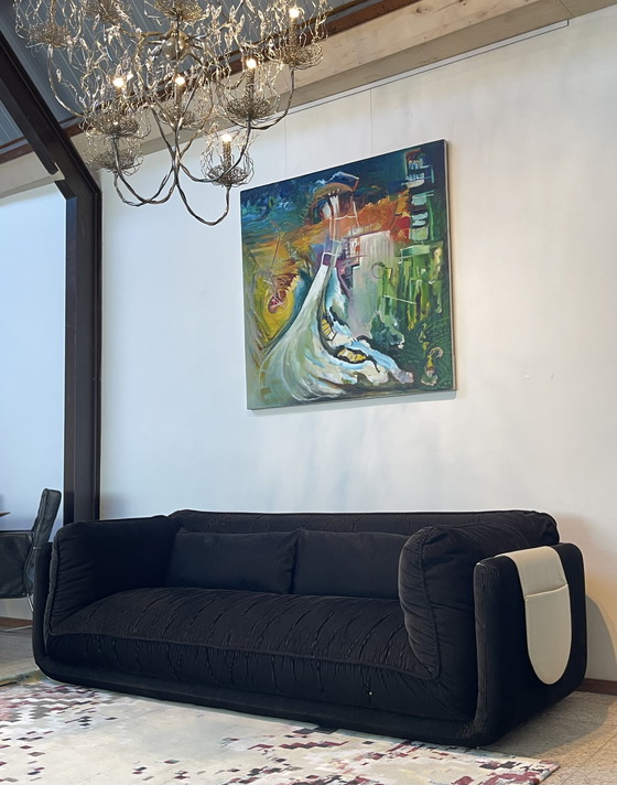 Image 1 of New Leolux Lunetta 3-Seater Sofa Black Rib Fabric