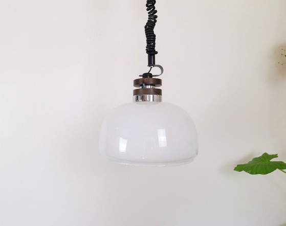 Image 1 of Vintage Opal Glass Pendant Light, Yugoslavia 1970s Hanging Lamp