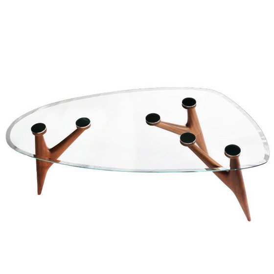 Image 1 of GREYGE TED Kristallglas-Esstisch 240 cm – Handgefertigter italienischer Designertisch aus gehärtetem Glas und Mahagoni