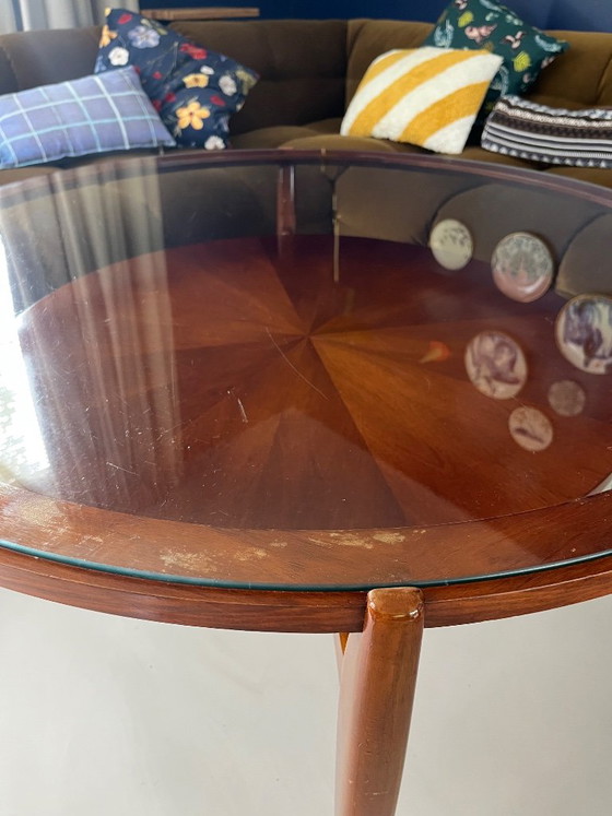 Vintage Round Coffee Table Teak Danish Design Mid-Century Modern – Glass, Wood (photo 4 of 9)