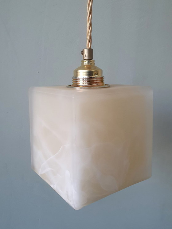 Image 1 of 2 Mid-Century Square Glass Clouded Alabaster Lamps
