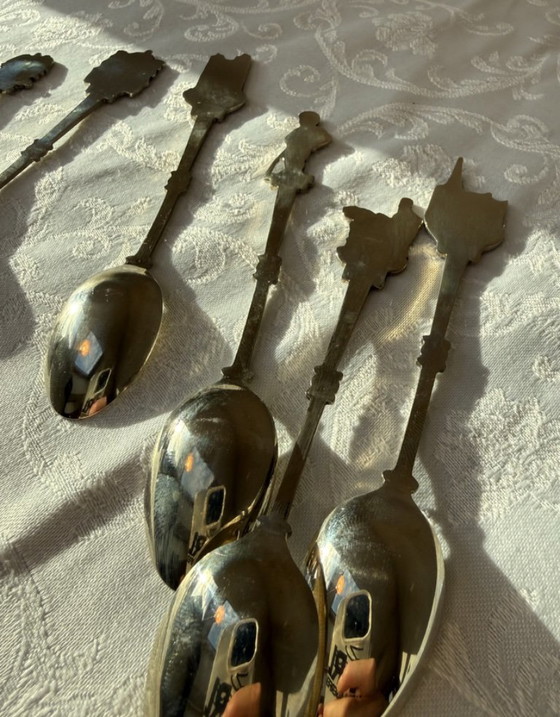 6 Cuillères souvenir vintage plaquées argent Bruxelles Belgique Silberauflage, Couverts, Métal, Argenté (photo 13 sur 13)