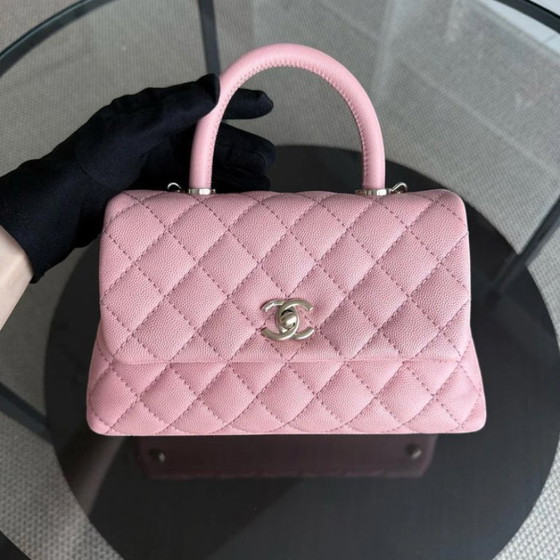 Image 1 of Chanel Coco Handle Small - Collection Caviar matelassé rose et or
