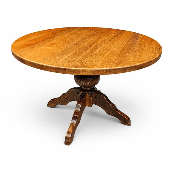 Mesa de comedor de roble macizo / también conocida como mesa de monasterio / con un robusto pedestal central (photo 7 of 13)