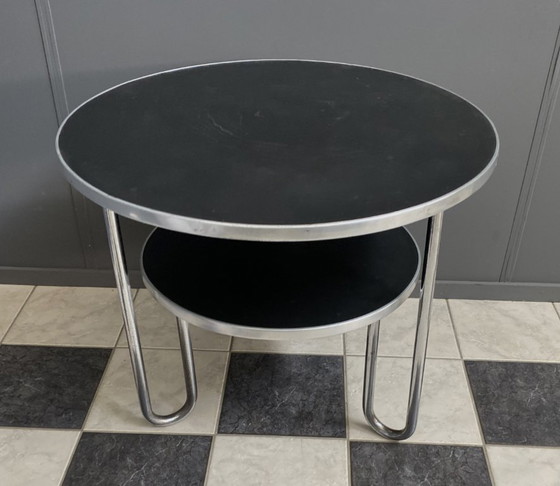 Runder 2-stufiger Mauser Werke Bauhaus Couchtisch – Couchtische, Metal, Chrome (photo 6 of 13)