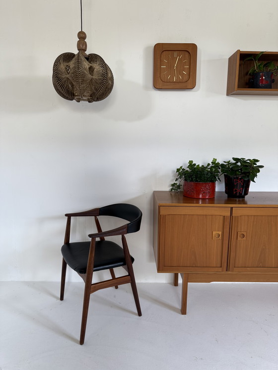 Image 1 of Vintage Danish pendant lamp in glass, wool & wood ‘60s