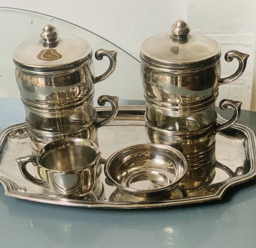Sivar, silverplate café filtre set door Delheid frères Bruxelles