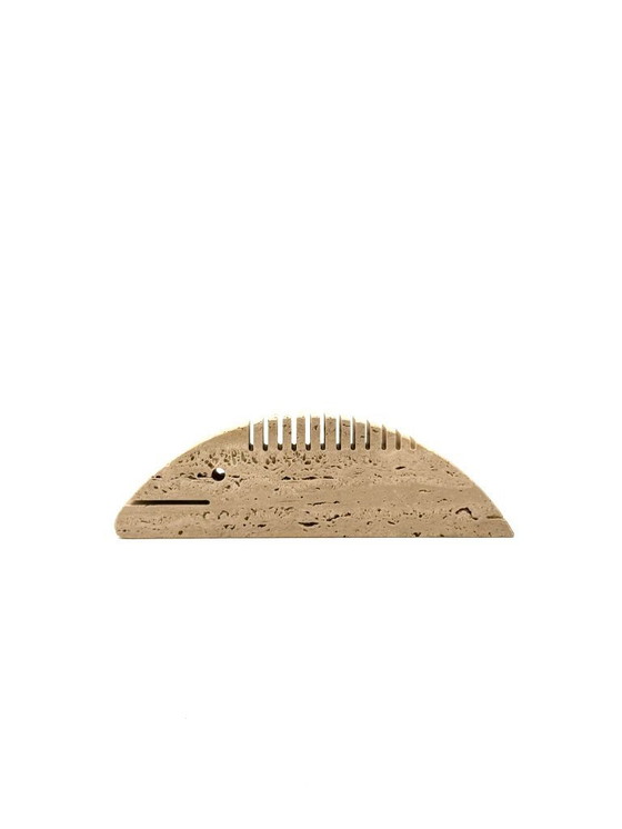 Image 1 of Brutalist travertine fish shaped desk organizer/ figure, Enzo Mari F.lli Mannelli, Italy, 1970s
