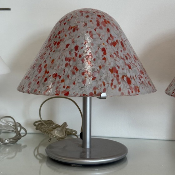 Pair of Mushroom Lamps AV Mazzega Murano 1970s Vintage Spotted Red Lampshade – Table lamps, Murano Glass (photo 4 of 11)