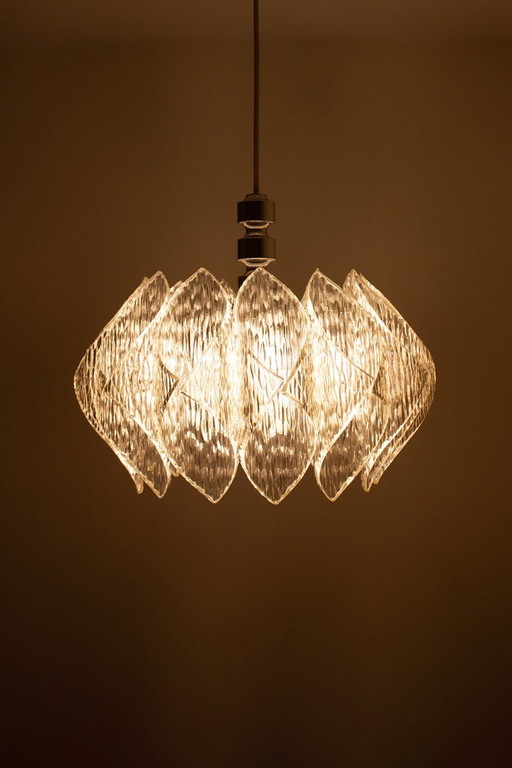 70s ME Marbach Leuchten ‘ice glass’ acrylic pendant lamp with chrome suspension