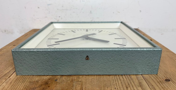 Image 1 of Green Industrial Square Wall Clock from Pragotron, 1970s