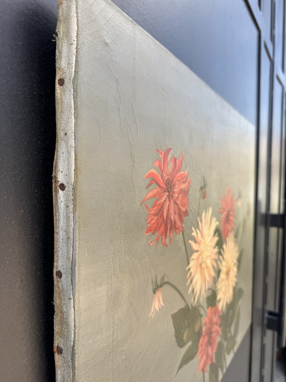 Image 1 of Antique painting of peonies, oil on canvas