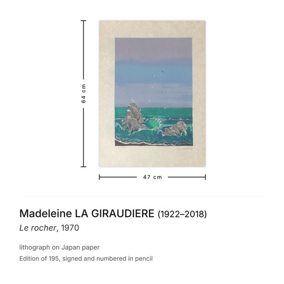 Image 1 of Madeleine LA GIRAUDIERE Le rocher Lithographie signée 1970