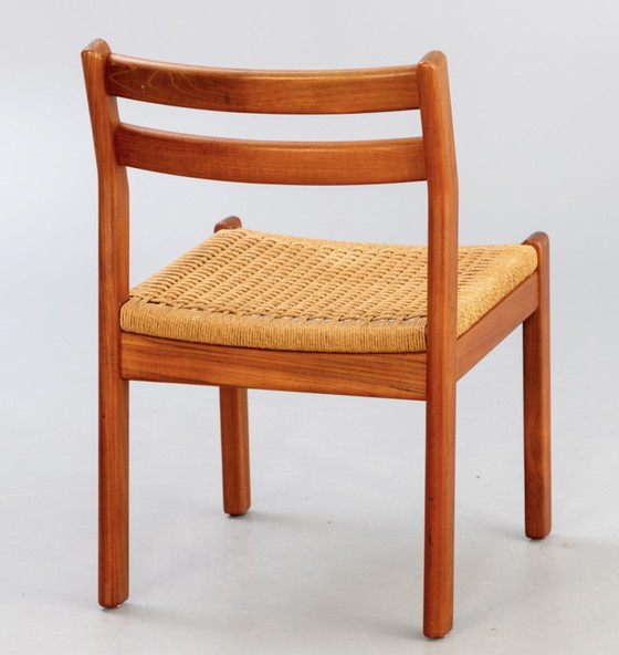 Image 1 of Serie von 6 Stühlen aus Teakholz und Korbgeflecht