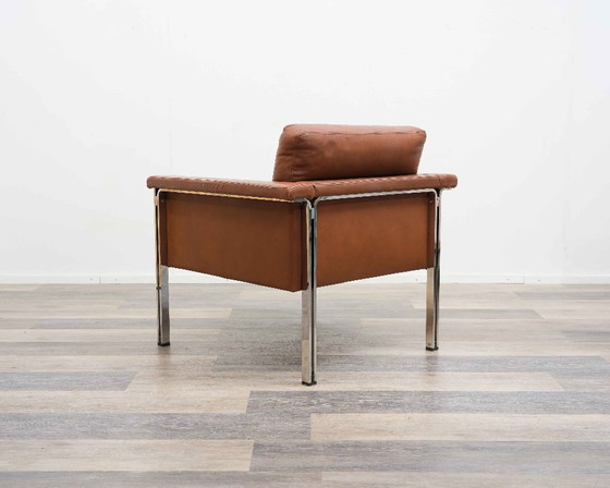 Image 1 of Leren fauteuil, jaren 70, fabrikant Sitag, cognacbruin leer.