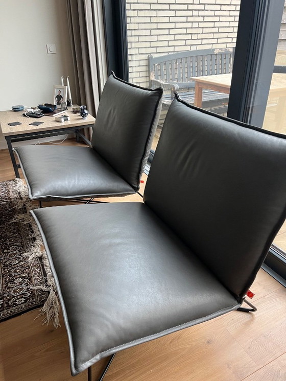 Image 1 of 2x Jess Design Eark Sessel hohe Rückenlehne Leder Royal Grey