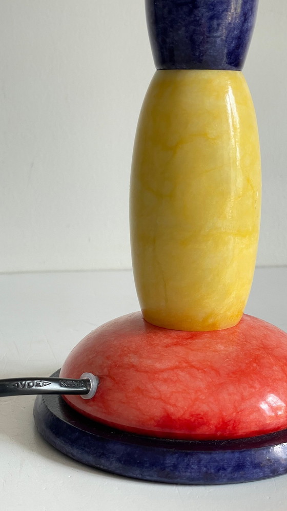 Image 1 of LAMPE Pierre d'ALBATRE Blue, Yellow and Red 80s