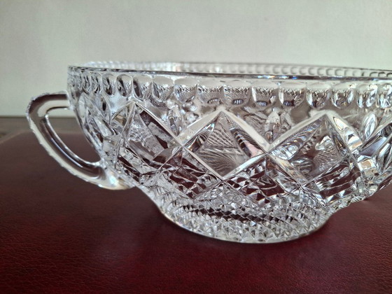 Image 1 of Large crystal bowl with 2 handles diameter 23 cm height 9.6 cm