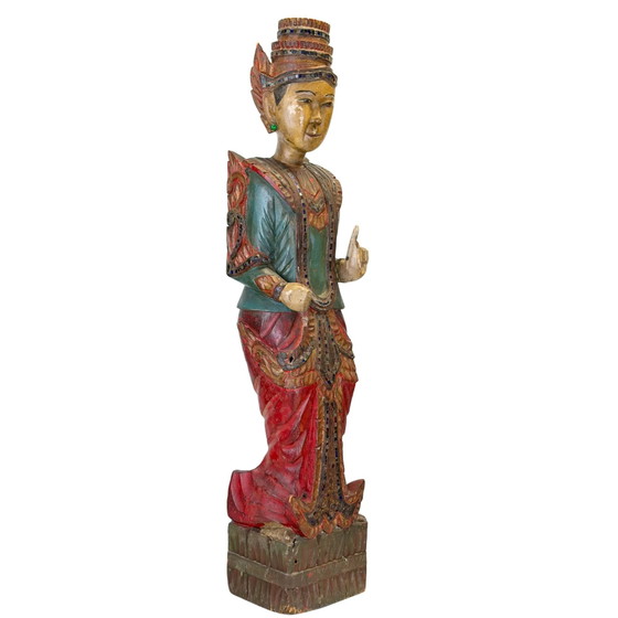 Standing Burmese Nat Spirit Deva – Mandalay Style Myanmar ca. 1930–1950 – Sculpture (photo 2 of 10)