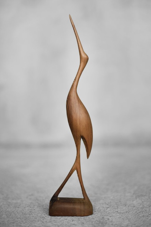 Vintage Mid-Century Danish Modern Wood Sculpture Crane Figurine, 1960s