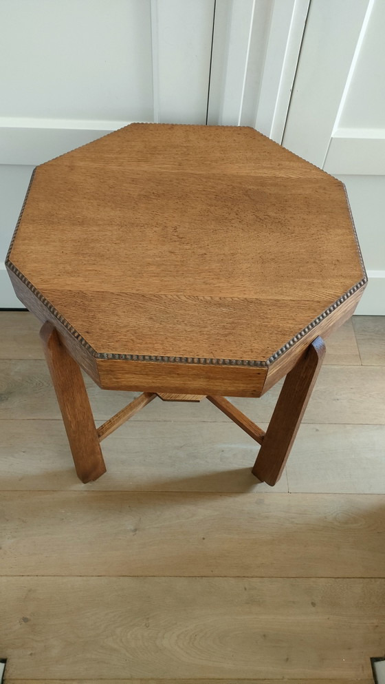 Image 1 of Table d'appoint Art Déco octogonale, table basse style Amsterdam School, table en chêne