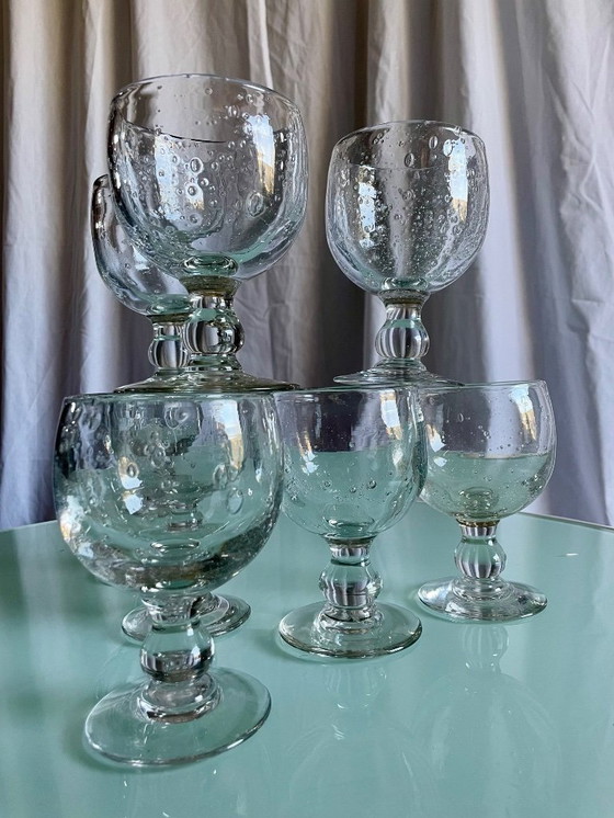 Image 1 of Vintage Biot-style bubbled stemmed glasses