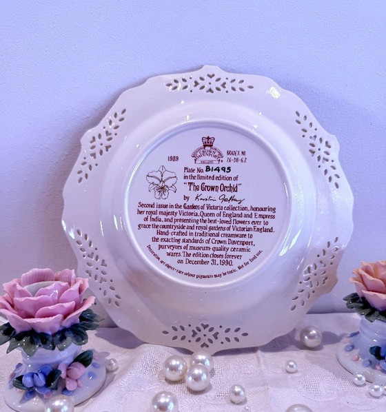 Image 1 of Vintage Crown Davenport Porcelain Plate Set – 6 Floral Decorative Plates – Shabby Chic Cottage Style