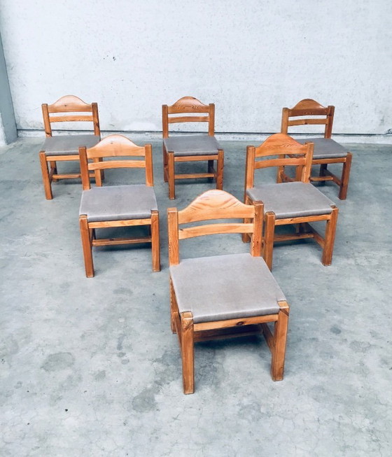 Image 1 of Esszimmerstuhl-Set aus Kiefernholz im Brutalismus-Design, quadratisches Modell, 1970er