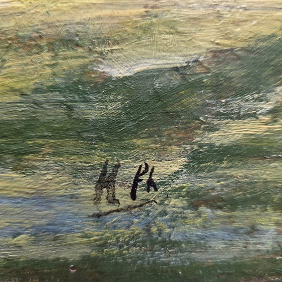 Image 1 of Aziatisch olieverf schilderij op board Hong Kong, jaren 70